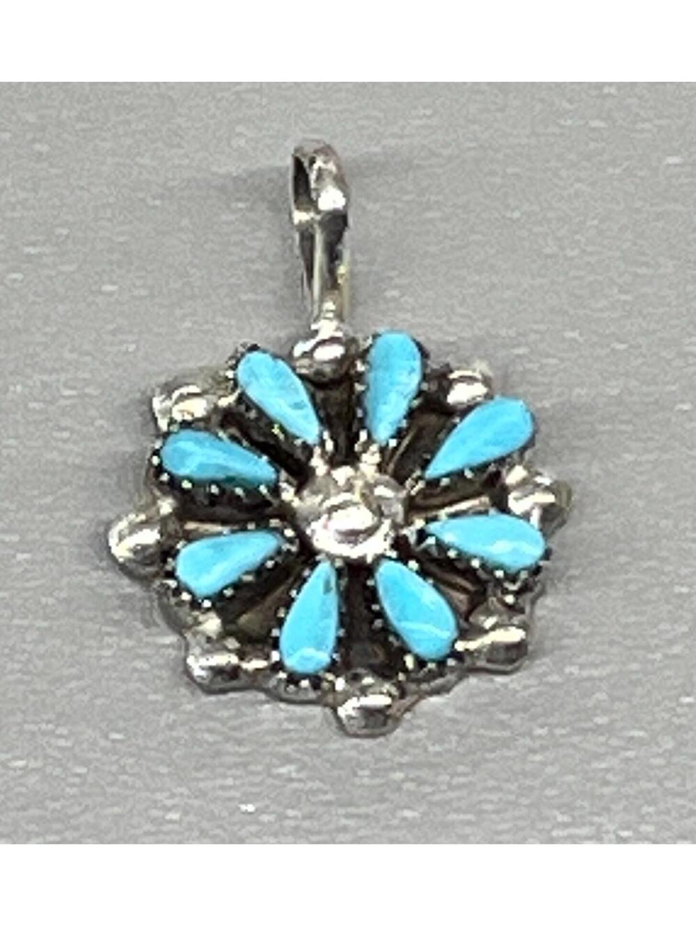 Zuni petit point sterling silver turquoise coral design pendant/Charm